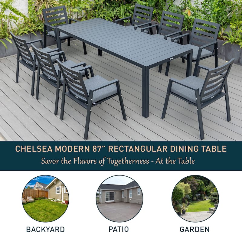 Chelsea Mid-Century Modern Outdoor Dining Table with Rust-Resistant Black Aluminum - Minimalist Patio Table