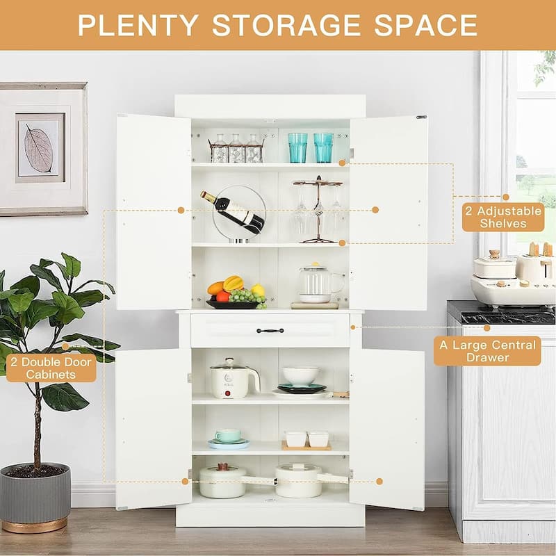 EROMMY 71'' Freestanding Kitchen Pantry Cabinet, Tall Storage Cabinet with Drawer and Adjustable Shelves, 2-Door Floor Cupboard