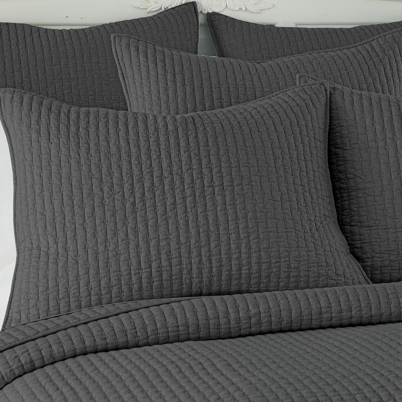 Cross Stitch Charcoal Full/Queen Quilt Set - Levtex Home