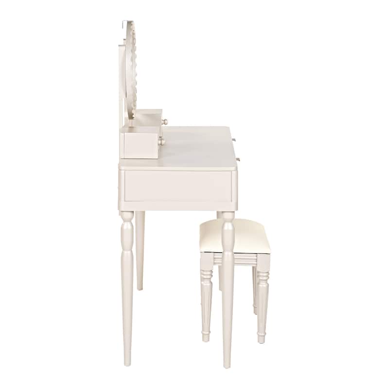 Luxury Vanity Desk with Round Mirror,Height-Adjustable, Stylish Dressing Table Set, 4 Drawers & Stool