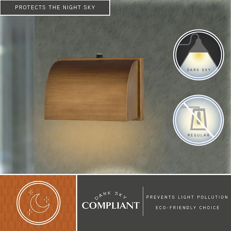 Walsh 4.75 in. H 1-Light Warm Brass Dusk to Dawn Modern Outdoor Wall Sconce, Metal Shade, Dark Sky, Wall Mount Fixture