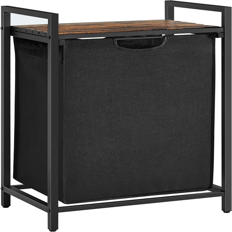 Laundry Basket - 19.7"L x 13"W x 28.4"H - Black + Rustic Brown