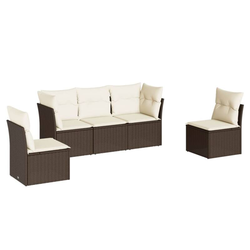 vidaXL Garden Sofa Set Brown PE rattan 5 Seater Adjustable Feet - 24.4 x 24.4 x 27.2