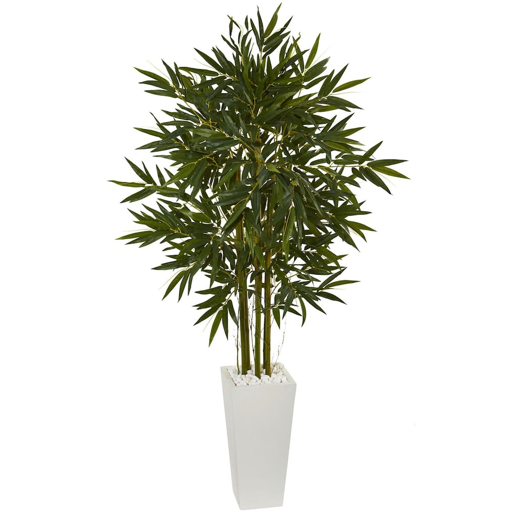 Artificial Bamboo Tree 6ft Indoor Tropical Plant in White Planter - Lush Green Foliage Home Decor - 61 Inches and Over