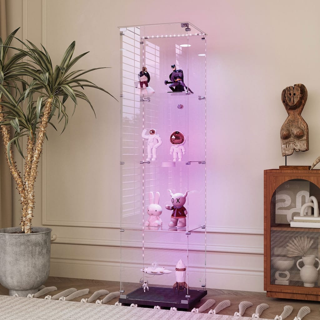 Tempered Glass Display Cabinet,Wine Cabinet, Storage Cabinet,File Cabinet, Bluetooth LED Light Strip,with Door Lock