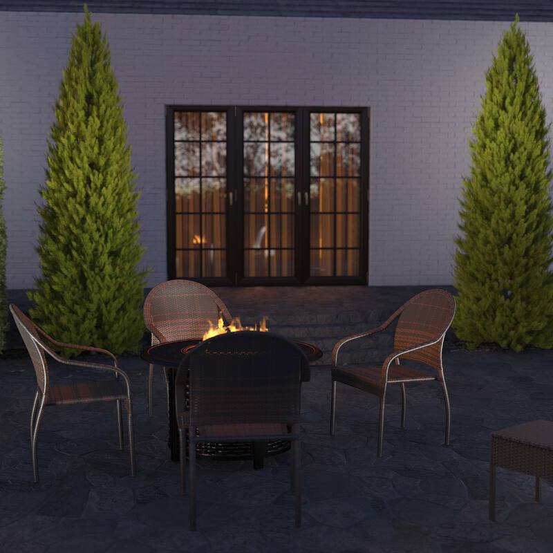 Rhodos Cafe Stacking Chair In Mocha All-Weather Wicker 4pk