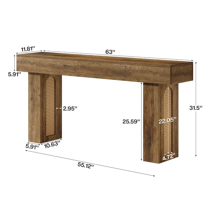 63'' Rattan Entryway Console Table Farmhouse Sofa Table