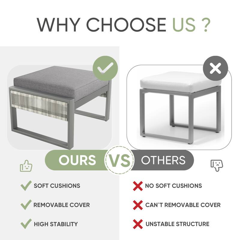 Gymojoy Outdoor Wicker Ottomans, Weatherproof Footstools with Cushions