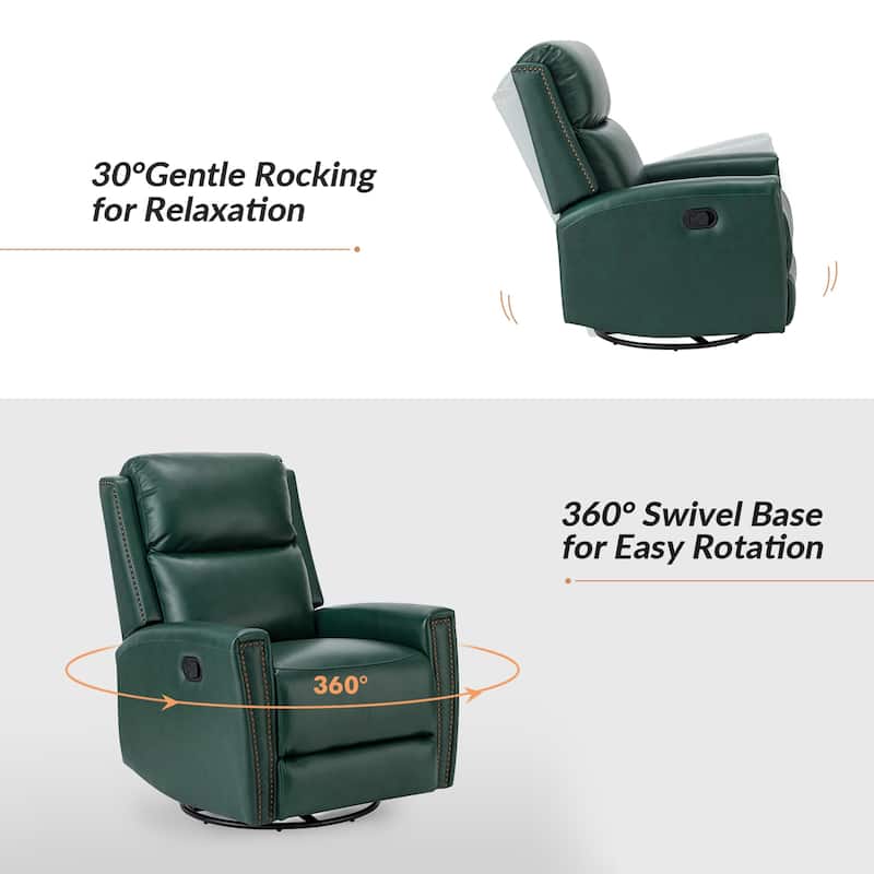 Fiacro 30.31"Wide Modern Genuine Leather Wingback Swivel Rocker Recliner with Nailhead Trims