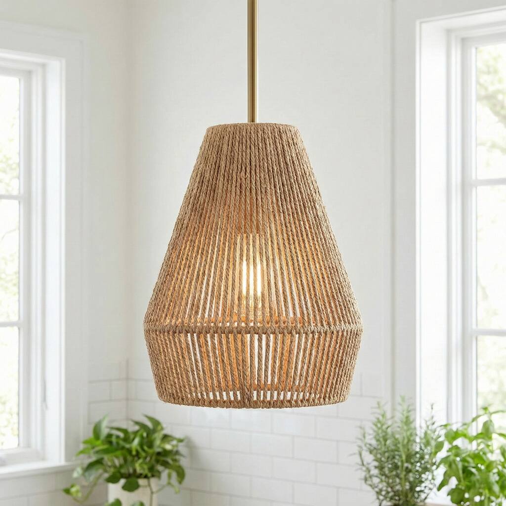 Acroma 1-light Farmhouse Coastal Rattan Kitchen Island Light - N/A