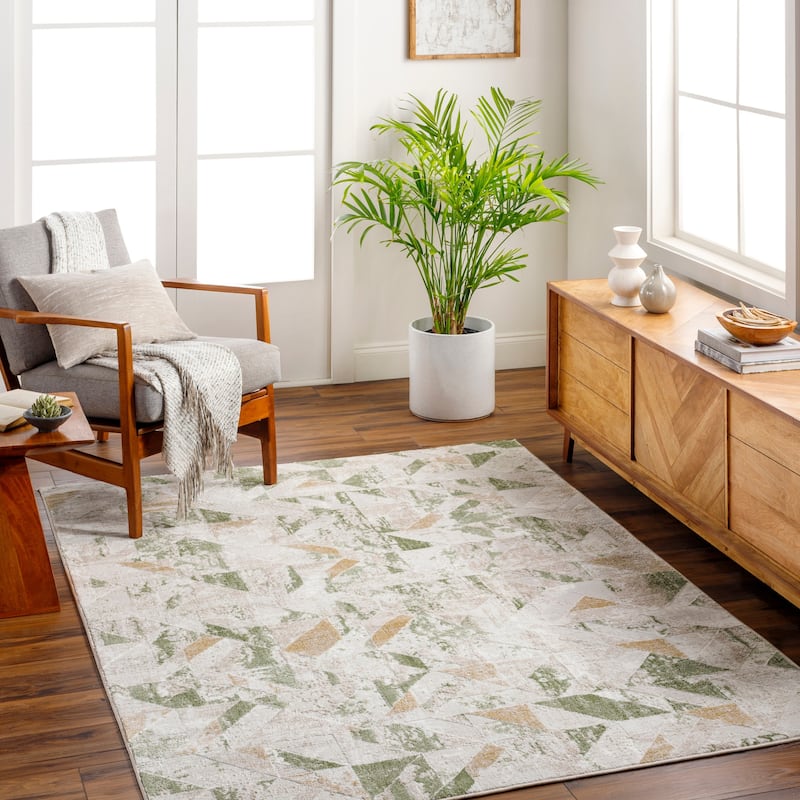 Livabliss San Fran Modern Geometric Area Rug - Green/Tan - 7' 10" x 10'