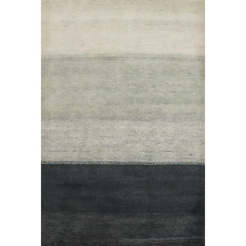 Hand Knotted Oriental 100% Wool Carpet Modern Stripe Greys & Charcoal Gabbeh Area Rug - 6' 8'' X 5' 0''