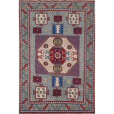 Traditional Blue Kazak Oriental Area Rug Handmade Wool Carpet - 4'11" x 7'0"