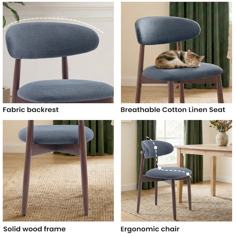 RENEWLINE Linen Upholstered Solid Wood Curved Back Dining Chair