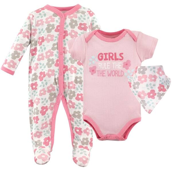 slide 1 of 1, Luvable Friends Baby Girl Sleep and Play, Bodysuit and Bib, Girls Rule 0-3 Months - Girls Rule
