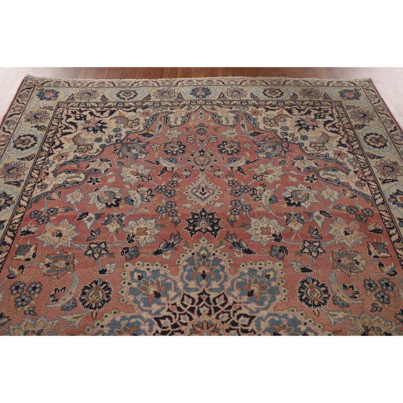 Pink Isfahan Persian Vintage Area Rug Hand-Knotted Wool Carpet - 6'7"x 10'2"