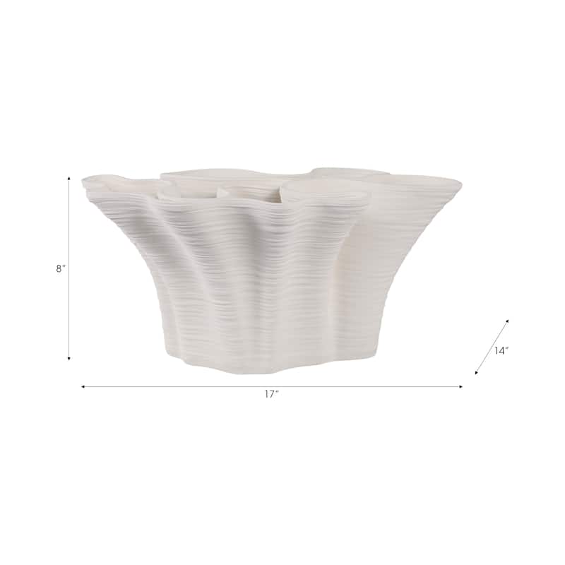 Porcelain Modern Decorative Vase Abstract Ruffled Design - 8" Ivory