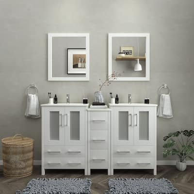 Vanity Art 60 in. Double Sink Bathroom Vanity with Top and Mirrors - 60 X 18.1 X 35.8