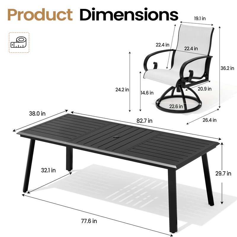 7PC Outdoor Patio Aluminum Dining Set Table with Sunbrella Swivel Dining Chairs Umbrella Hole