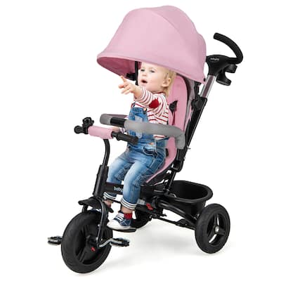 Gymax 4-in-1 Baby Tricycle Toddler Trike w/ Reversible Seat Canopy &
