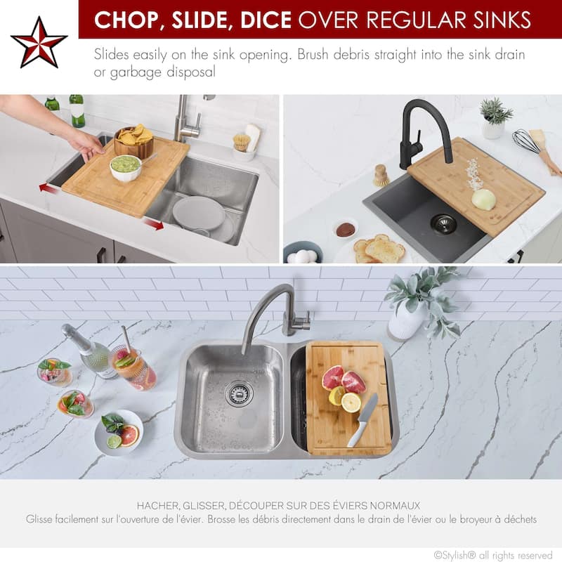 STYLISH 18 inch Over the Sink Bamboo Cutting Board A-904 - 18" x 12" x 1"