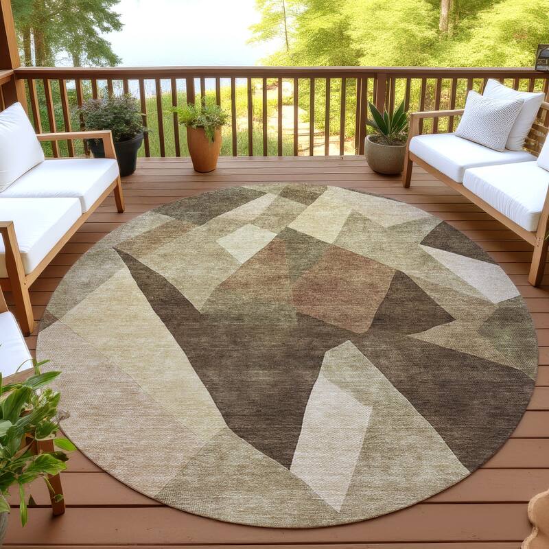 Machine Washable Indoor/ Outdoor Modern Queby Chantille Rug - Brown - 8' x 8'