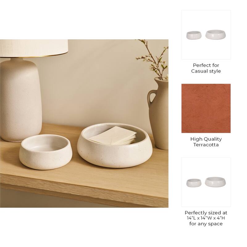 Decorative Round Crackle Terracotta Bowl - Set of 2 - 14", 10" - 14.0"