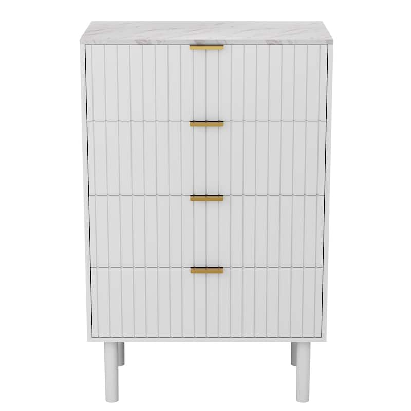 4 Drawers Chest Of Dresser Storage Imitation Marble Texture - White