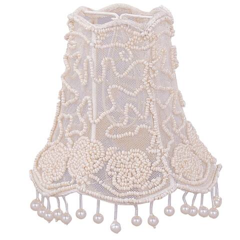 Crystorama 5" Pearl Beaded Shade with Dangling Pearls - 4.5'' W x 5'' H