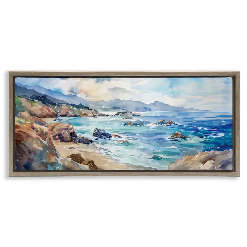 Stupell Blue Toned Beach Edge Framed Floater Canvas Wall Art Design By Heidi Kuntz - 31 x 14 - Brown