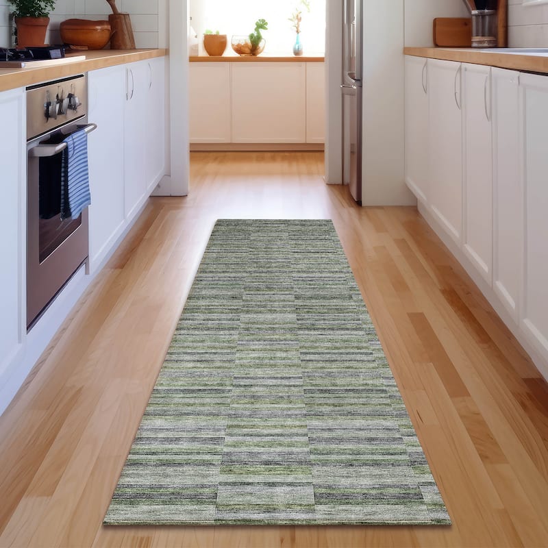 Premium Washable Super Soft Geo Stripe Mayfield Rug - Olive - 2' 3" x 7' 6" - Runner
