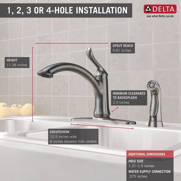 Shop Delta 4353 Dst Linden Pull Out Kitchen Faucet With Temporary Flow Increase Optional Base Plate Overstock 28632541