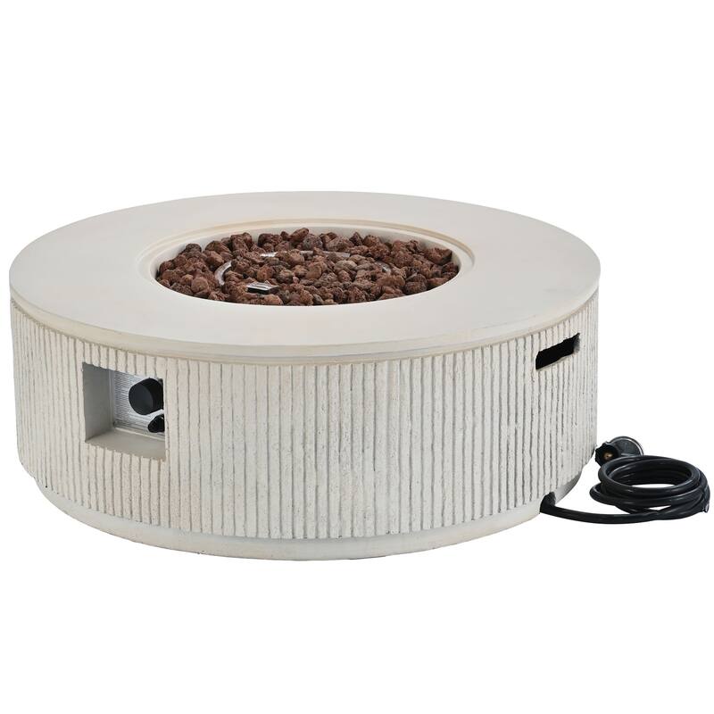38.19" Propane Outdoor Fire Pit with Vertical Stripe Design, 50000 BTU Round Fire Pit Table with Steel Burner, Flame Control