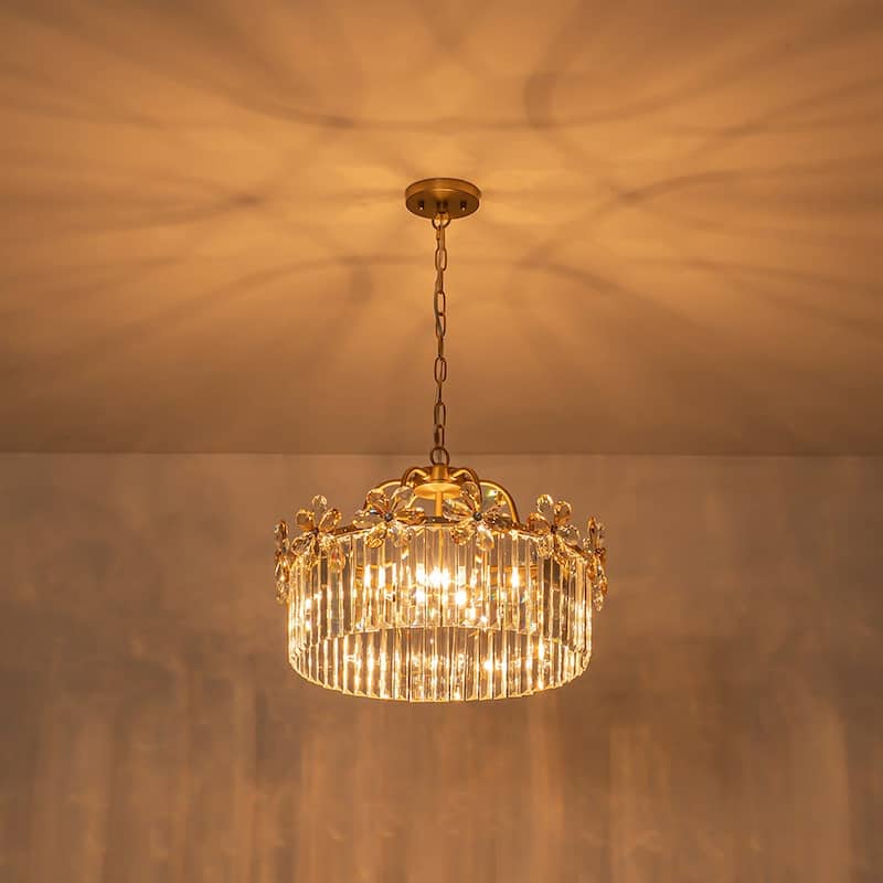 Ornate Glam 6-Light Crystal Flowers Drum Pendant - 19.7 in