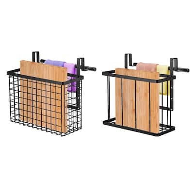 Cabinet Door Organizer, Kitchen Cutting Board Organizer with Towel Bar Black