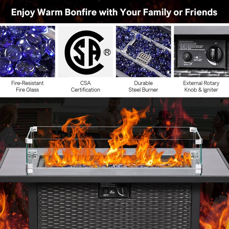 8 PCS Wicker Patio Conversation Set With Fire Table