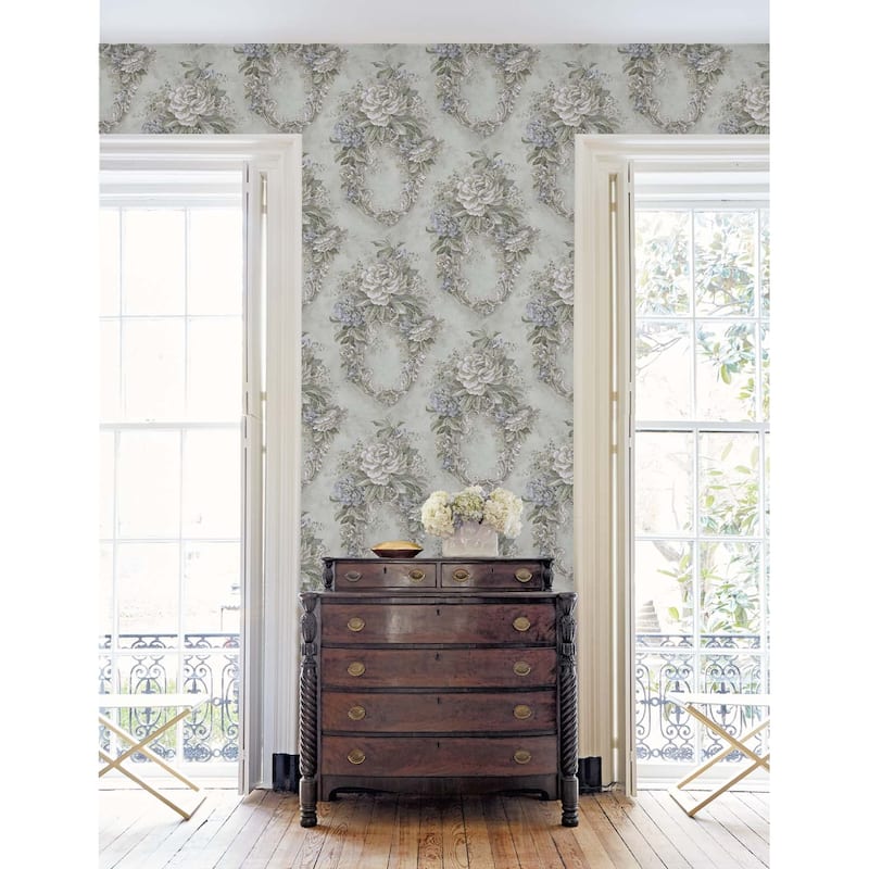 Seabrook Designs Euclid Floral Frame Unpasted Wallpaper - 27 in. W x 27 ft. L bolt 60.75 sq. ft.