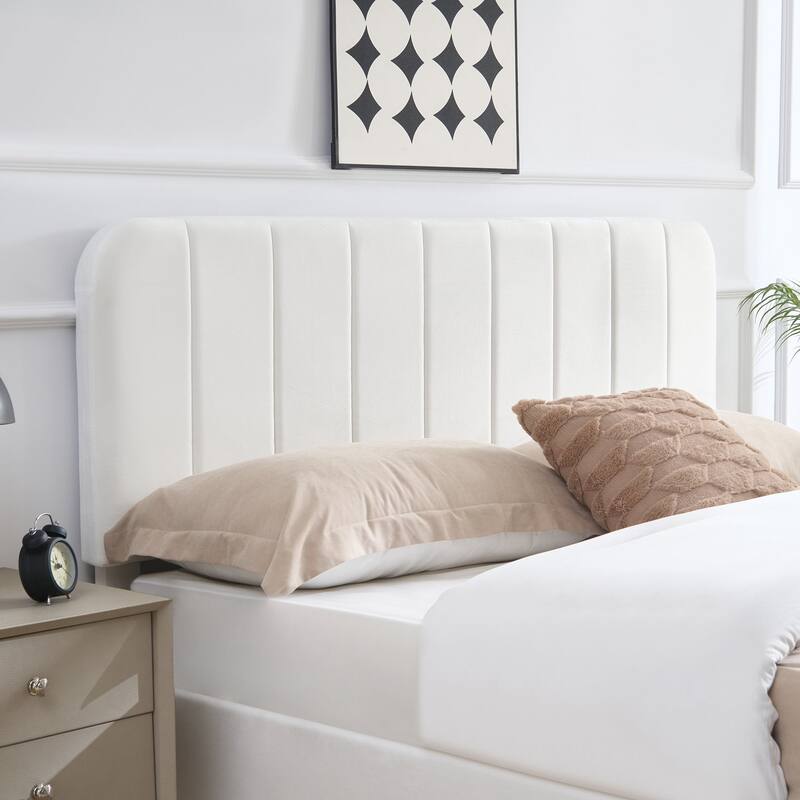 White Upholstered Platform Bed Frame with 4 Storage Drawers, Adjustable Velvet Rivets Headboard