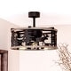 preview thumbnail 1 of 12, Kodiak 21 in. Rustic Fandelier Ceiling Fan, Anigre Blades, Dimmable LED Light Kit and Remote Control, Wildlife Caged Drum Shade 21-in W x 17-in H x 21-in D - Black and Burnished Teak