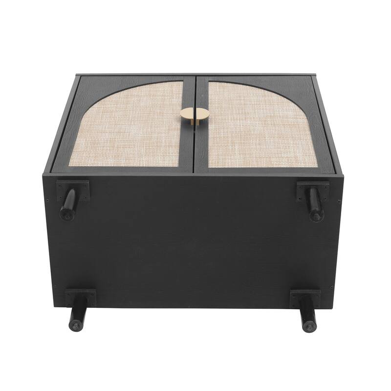 Roomfitters Modern 2 Door Accent Cabinet with Rattan Doors, Storage Sideboard for Living Room, Bedroom, Study, Black