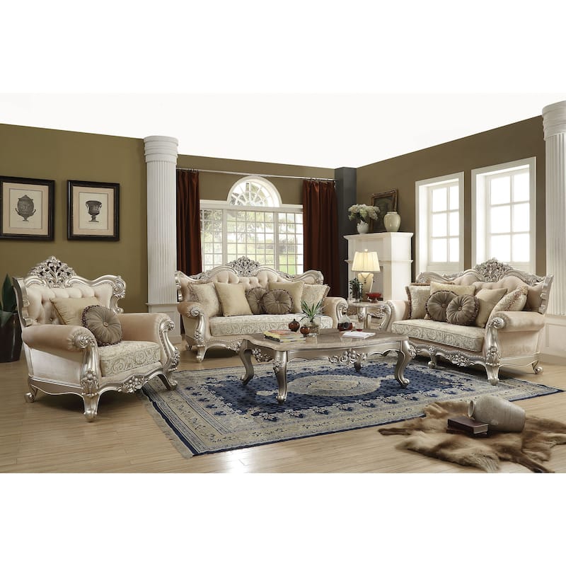 Carson Beige and Champagne Wingback Chair with Button Tufted - Beige and Champagne