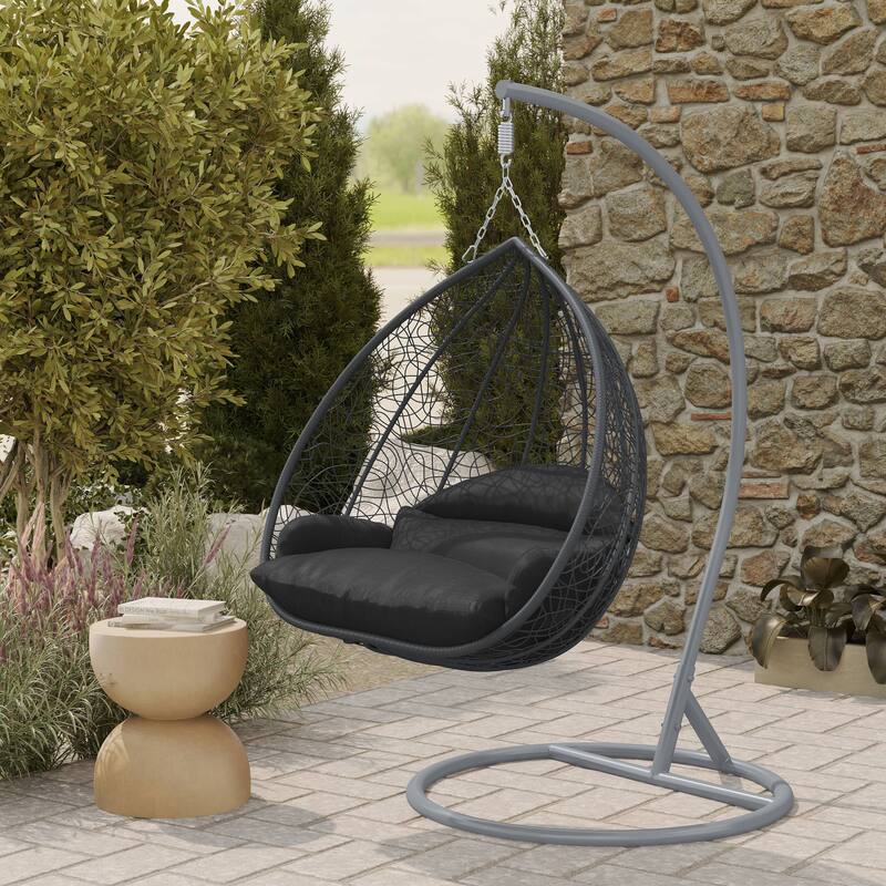 2-Person Egg Swing Chair in Grey Stainless Steel 2-Seater Porch Swing for Outdoor and Indoor - 77.95" Height