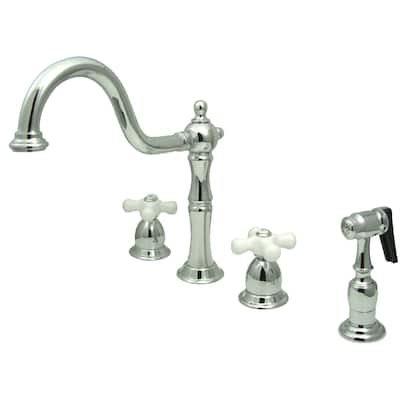 Kingston Brass Heritage Deck Mount Widespread Kitchen Faucet with Brass Sprayer