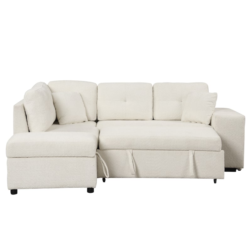Roomfitters Convertible Sleeper Sectional Sofa Bed with Storage Ottoman, Two Throw Pillows, Two Stools, Wireless Charger
