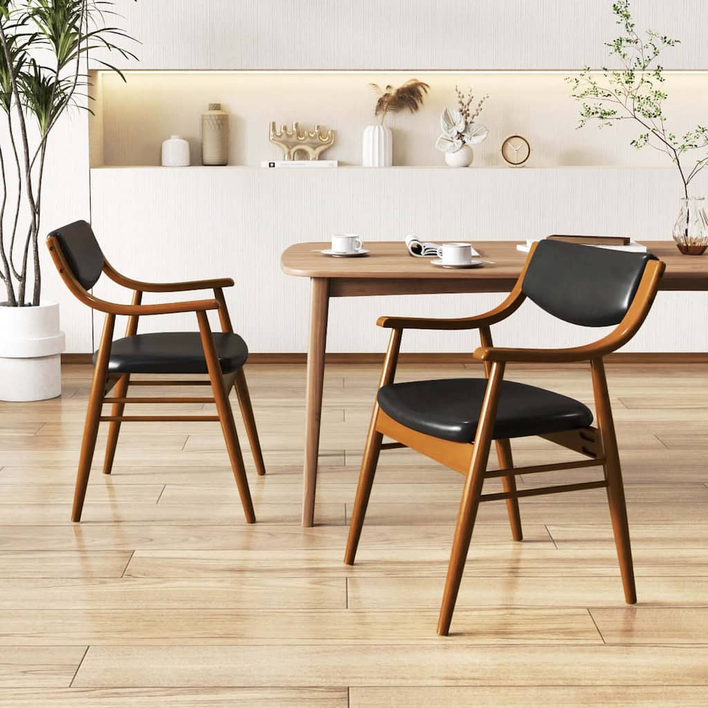 Set of 2 Wooden Dining Chairs PU Leather Upholstered Kitchen Chairs