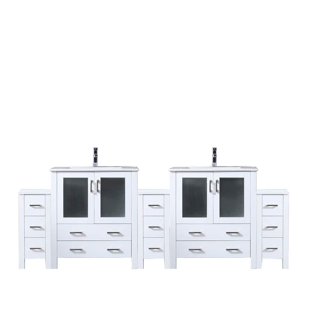 Volez Double Bath Vanity with Side Cabinet and White Ceramic Top