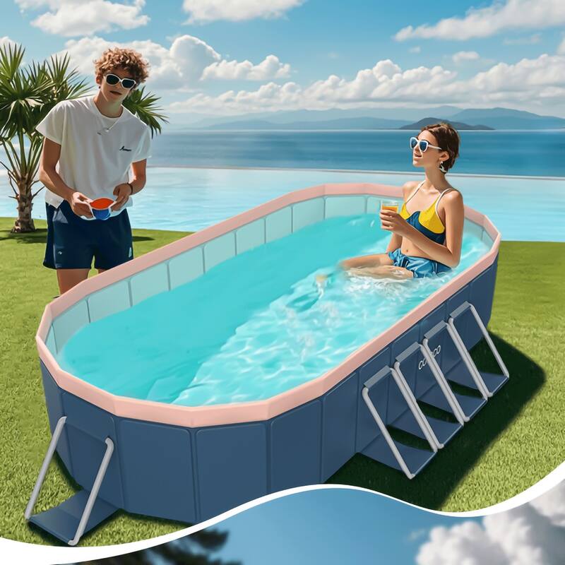 2.8m oval free inflatable garden PVC swimming pool dark blue