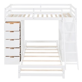 White Bunk Bed w/ LED Light&USB Poarts, Desk Kids Beds w/ Drawers