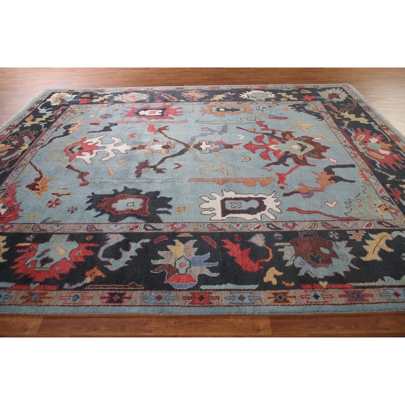 Light Blue Oushak Living Room Area Rug Handmade Wool Carpet - 9'1"x 11'8"