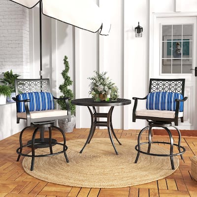 2 PCS Outdoor Bar Stool Set Patio Swivel Chairs with Soft Cushions